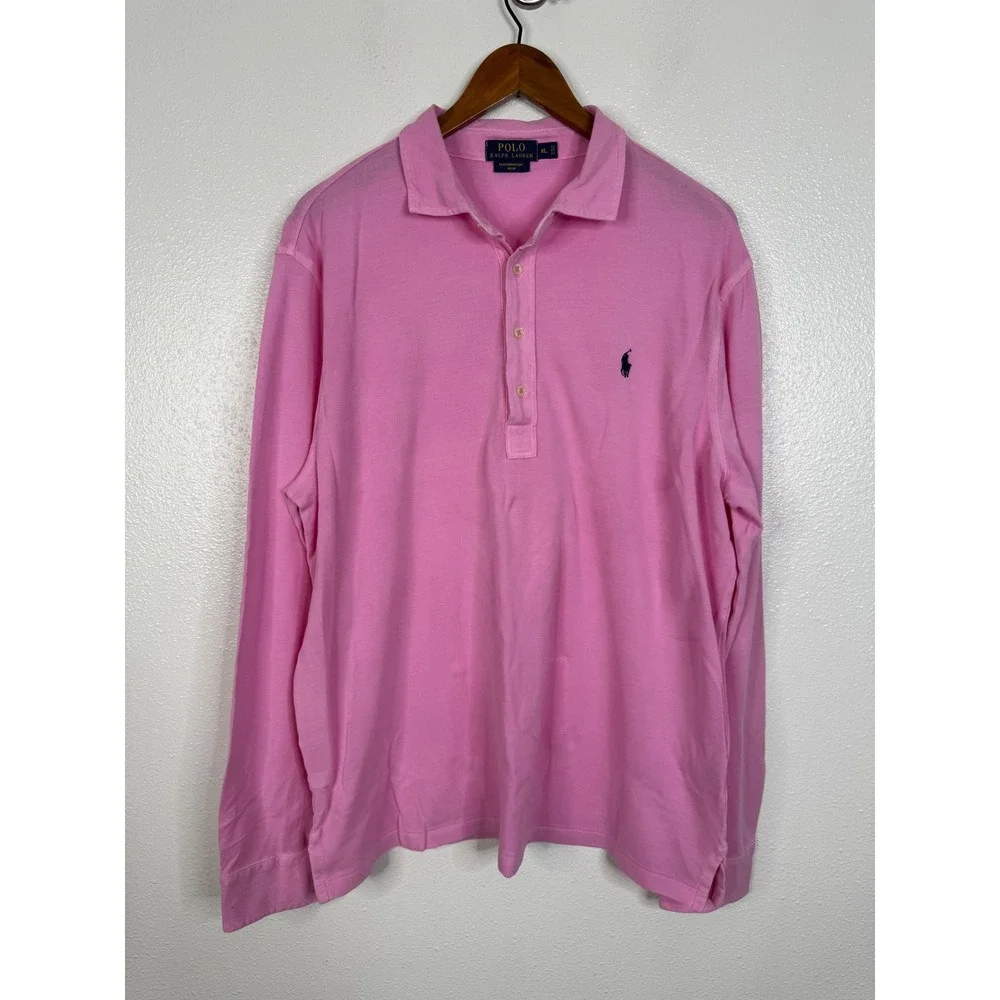 Polo Ralph Lauren Mens XL Pink Featherweight Mesh Long Sleeve Polo Shirt RN41381